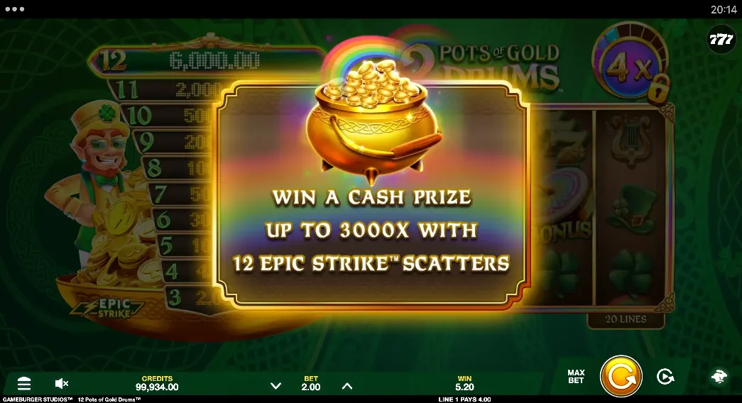 12 Pots of Gold Drums Epic Strike Instant Prizes